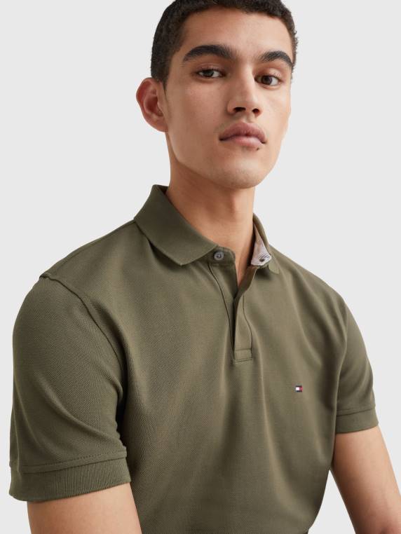 פולו כותנה אורגנית גמישה משנת 1985 NX201095 צבא ירוק Tommy Hilfiger