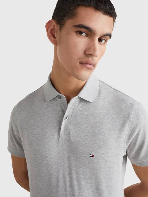 פולו כותנה אורגנית גמישה משנת 1985 NX201109 אברש אפור בהיר Tommy Hilfiger