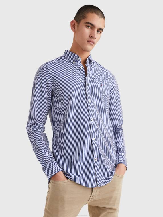 1985 חולצת גזרה בגזרה ארוגה עם פסים NX201229 חיל הים/לבן Tommy Hilfiger