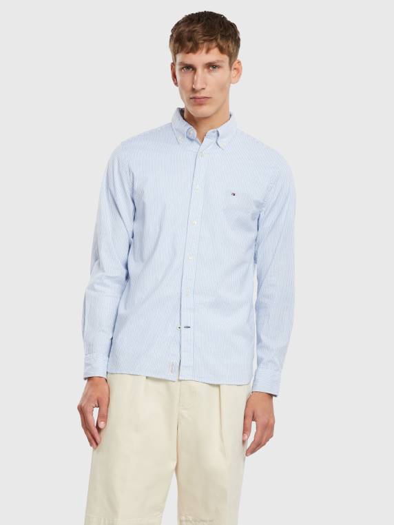 חולצת פסים פלקס אוקספורד משנת 1985 NX20958 קופנגן כחול/לבן Tommy Hilfiger