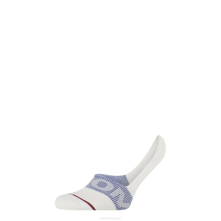 1 חבילה uni tj no show גרבי צלעות לוגו בגזרה בינונית NX20562 לבן Tommy Hilfiger