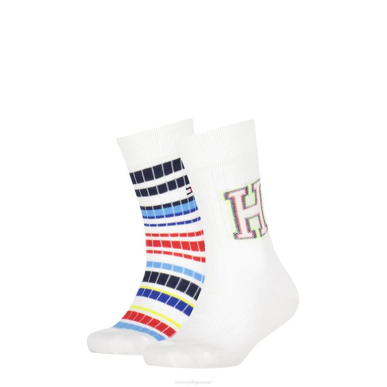 2 חבילות גרבי צלעות לילדים צבעוניות NX20175 לבן Tommy Hilfiger