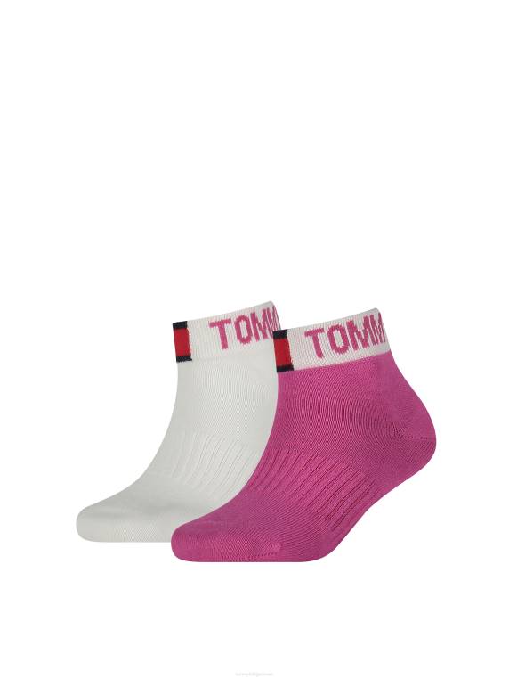 2 חבילות גרבי ספורט לילדים באורך רבע אורך NX20176 שילוב ורוד Tommy Hilfiger
