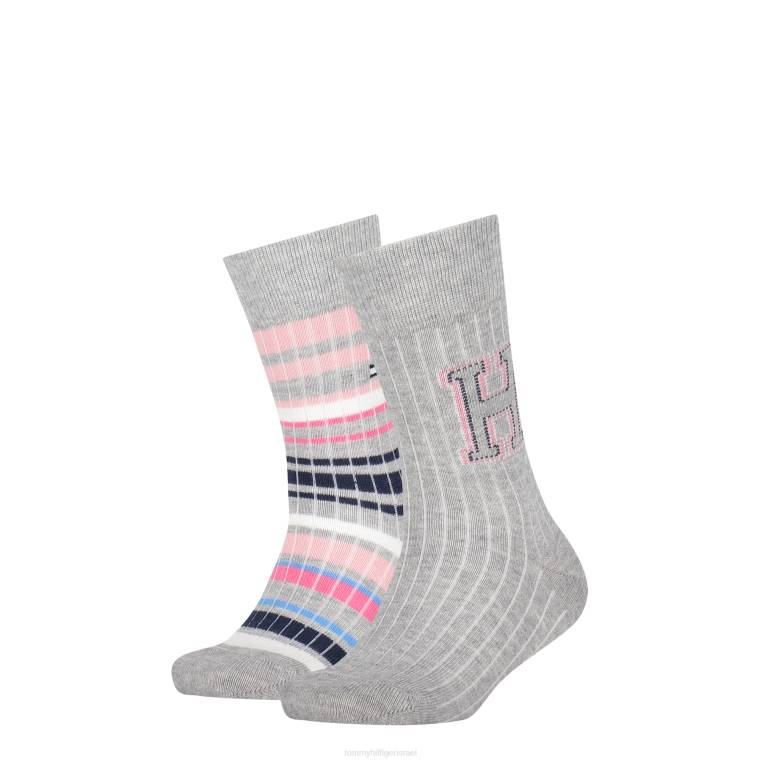 2 חבילות גרבי צלעות לילדים צבעוניות NX20183 מלנג' אפור בהיר/עמ' Tommy Hilfiger