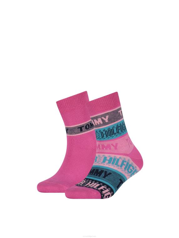 2 חבילות גרבי פס לילדים NX20191 שילוב ורוד Tommy Hilfiger