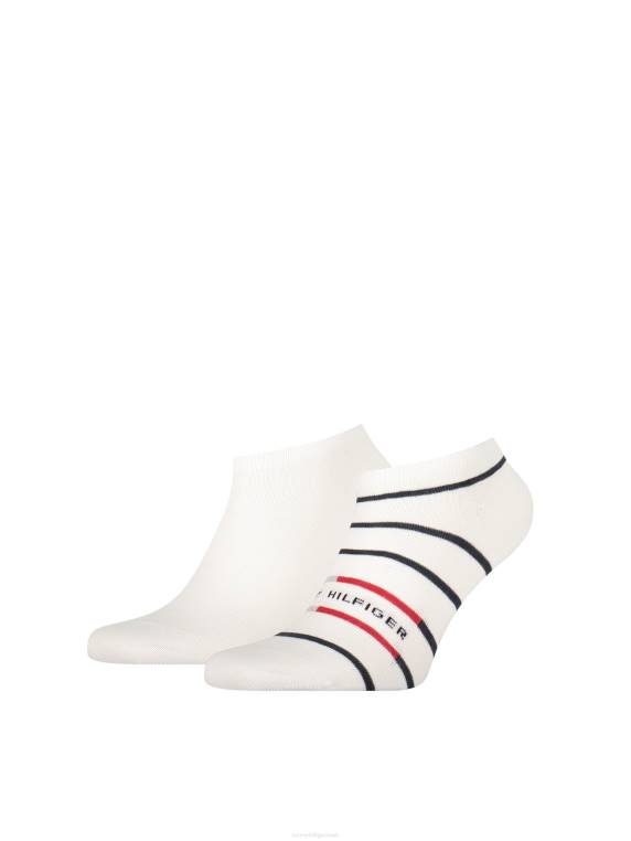 2 חבילות גרבי נעלי ספורט ברטון פסים NX201934 לבן Tommy Hilfiger