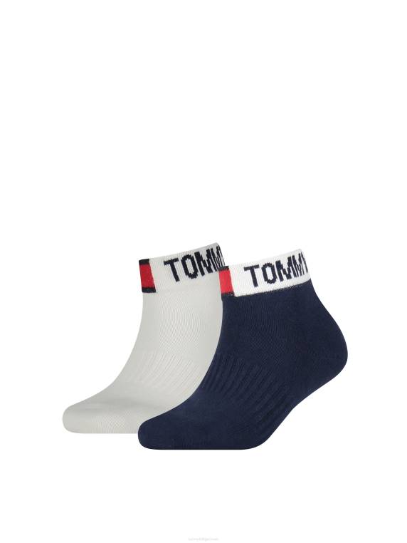 2 חבילות גרבי ספורט לילדים באורך רבע אורך NX20203 טומי מקורי Tommy Hilfiger