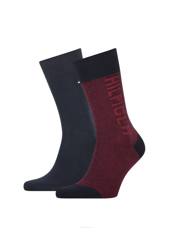 2 חבילות גרבי לוגו מצולעות NX20555 חיל הים/אדום Tommy Hilfiger