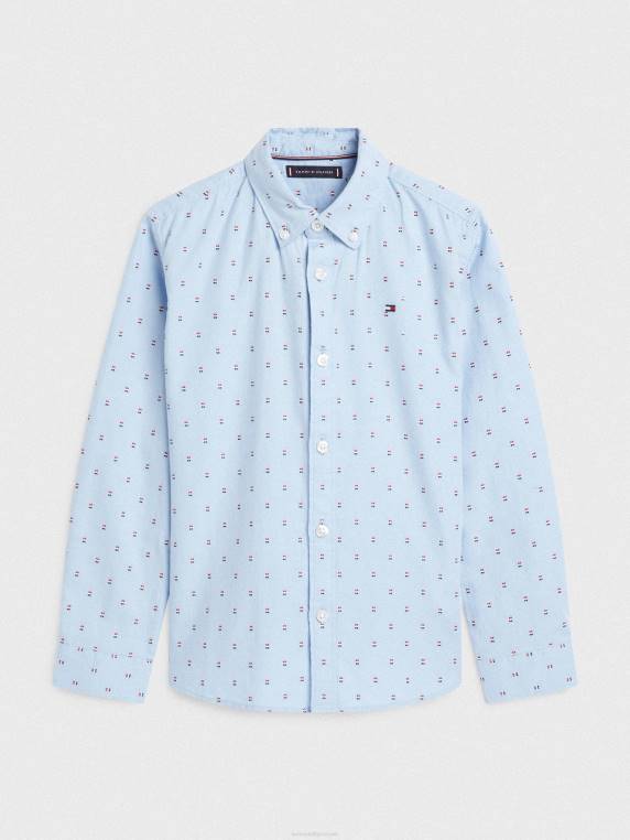 בנים 3-7 דגל חולצה אוקספורד דובי NX20158 כחול רגוע Tommy Hilfiger