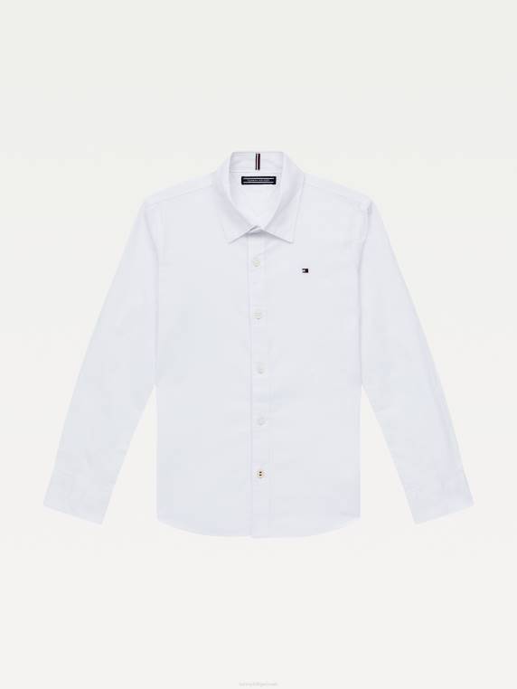 חולצת פופלין מוצקה לבנים 3-7 NX20160 לבן Tommy Hilfiger