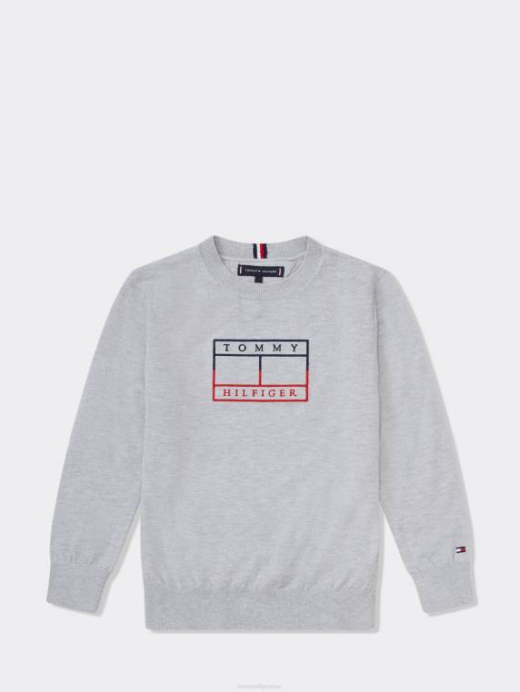 סווטשירט רקמת דגל בנים 3-7 NX20255 אברש אפור בהיר Tommy Hilfiger