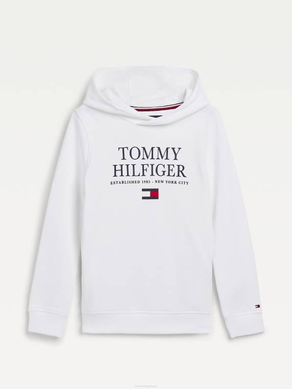 בנים 3-7 קפוצ'ון לוגו מכותנה אורגנית NX20260 לבן Tommy Hilfiger