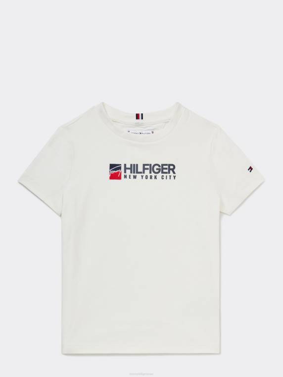 חולצת טריקו עם לוגו לשני המינים לילדים 3-7 NX202884 לבן עתיק Tommy Hilfiger
