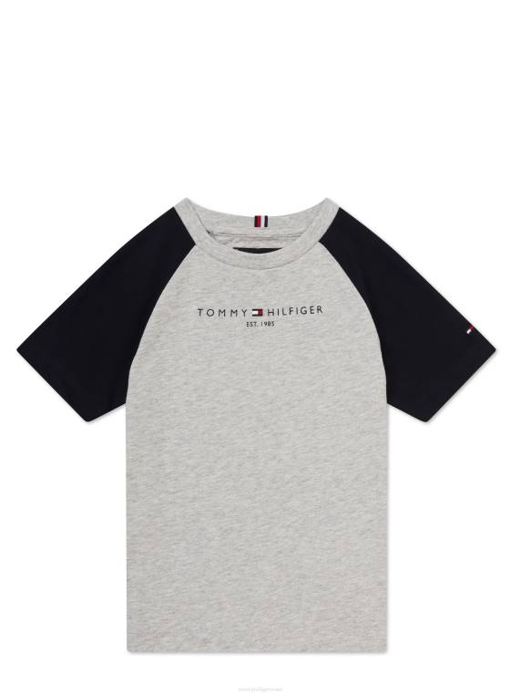 בנים 3-7 חולצת טריקו עם שרוול ראגלן חסום בצבע NX20296 אברש אפור בהיר Tommy Hilfiger