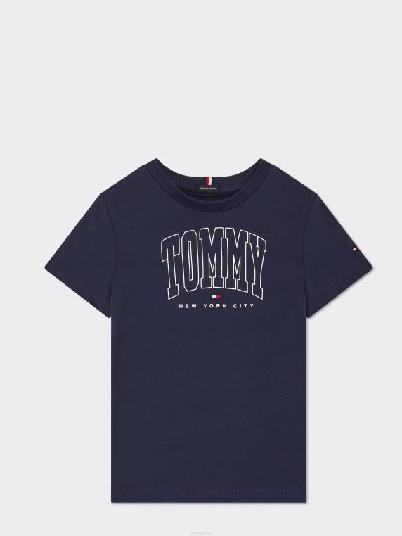 בנים 3-7 חולצת לוגו מודגשת של האוניברסיטה NX20321 צי הדמדומים Tommy Hilfiger