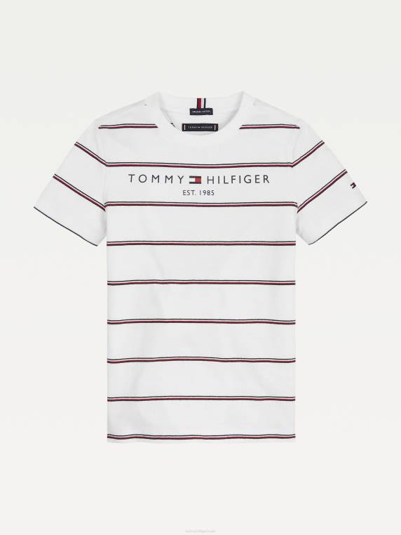 בנים 3-7 חולצת כותנה אורגנית חיונית NX20327 לבן Tommy Hilfiger