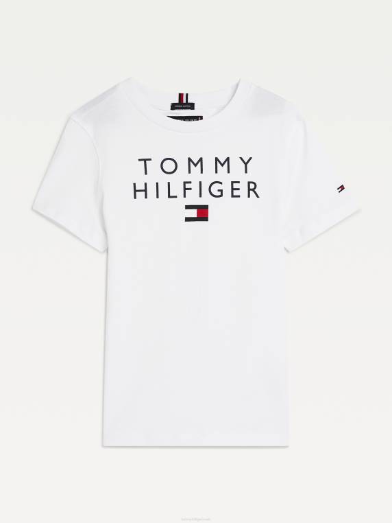 בנים 3-7 חולצת לוגו מכותנה אורגנית NX20342 לבן Tommy Hilfiger