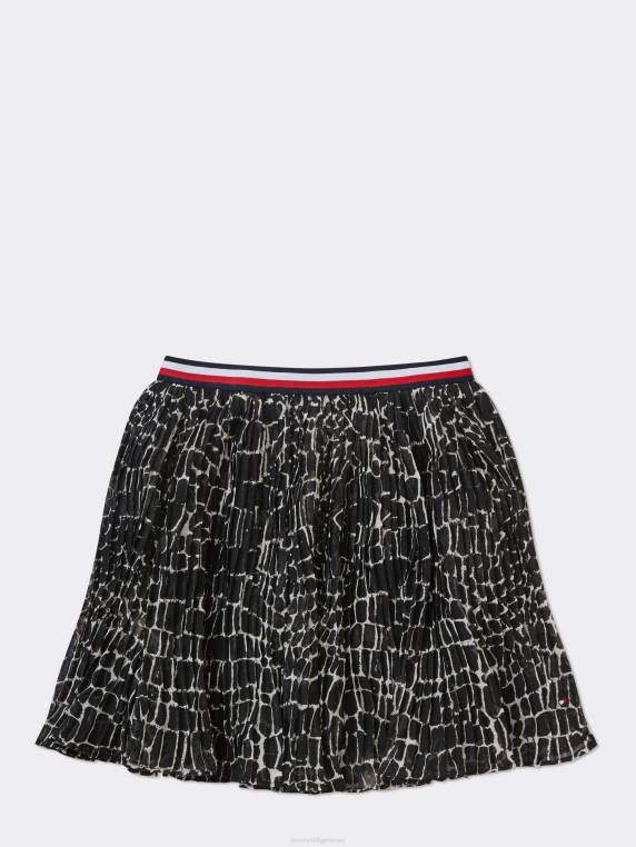 בנות 3-7 חצאית שיפון קפלים NX20373 הדפס בעלי חיים שחורים Tommy Hilfiger