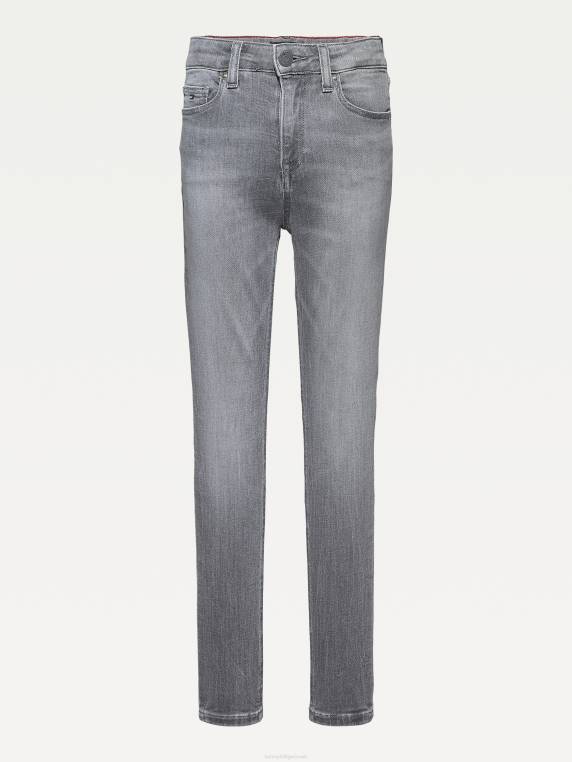 בנות 3-7 סילביה ג'ינס סקיני דהוי בקומה גבוהה NX20382 פס אפור פנינה קיץ Tommy Hilfiger