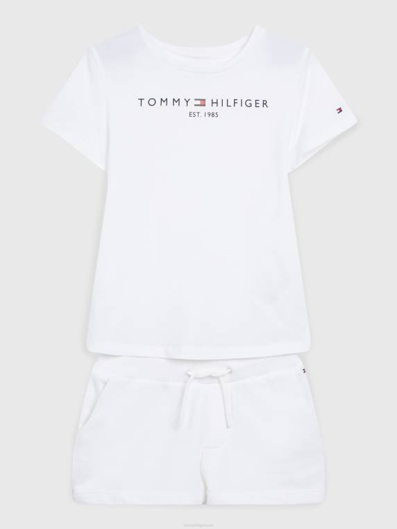 סט חולצות ומכנסיים קצרים לילדות 3-7 NX20383 לבן Tommy Hilfiger