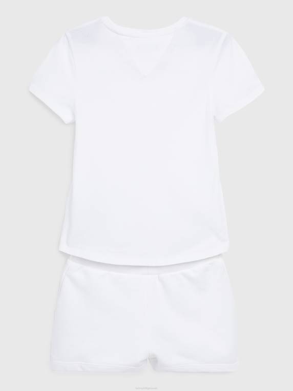 סט חולצות ומכנסיים קצרים לילדות 3-7 NX20383 לבן Tommy Hilfiger