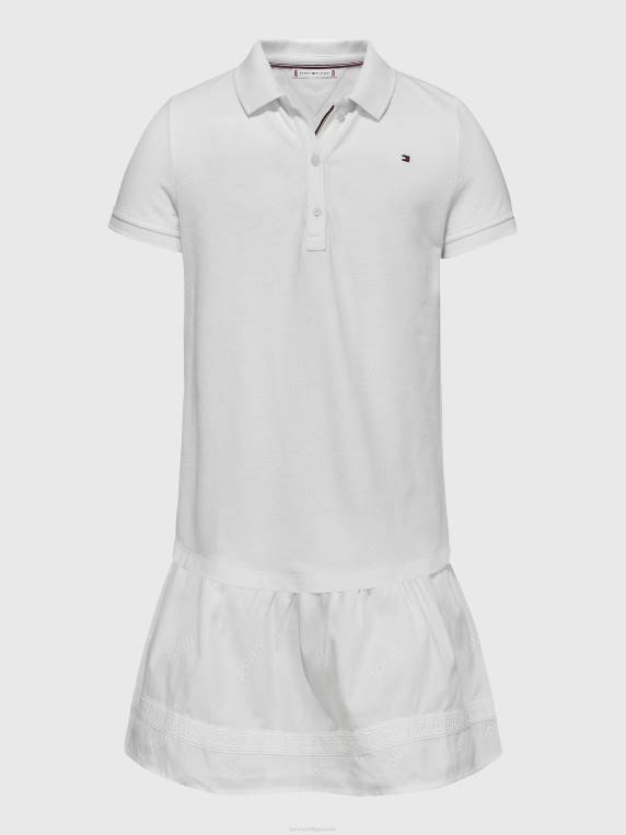 שמלת פולו רקמת בנות 3-7 NX20407 לבן Tommy Hilfiger