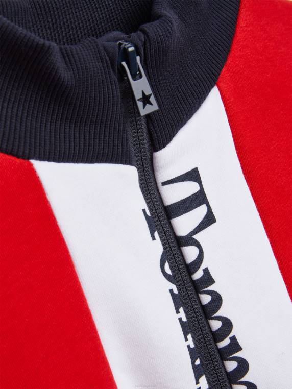 שמלת טרנינג חסומה בצבע בנות 3-7 NX20409 צבע אדום לבן כחול Tommy Hilfiger