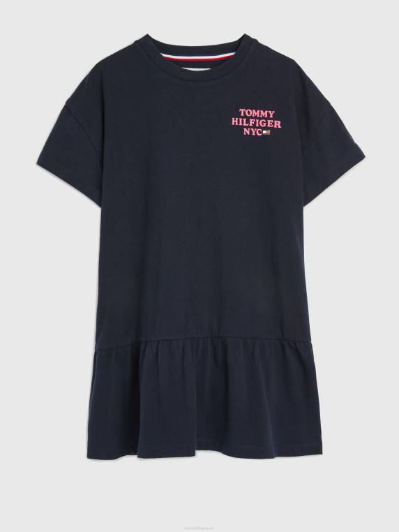 שמלת חולצת טריקו עם לוגו בנות 3-7 NX20416 שמיים מדבריים Tommy Hilfiger