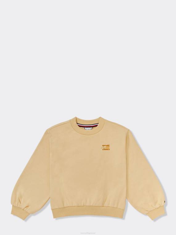 סווטשירט לוגו מכותנה אורגנית בנות 3-7 NX20428 צהוב ערבה Tommy Hilfiger