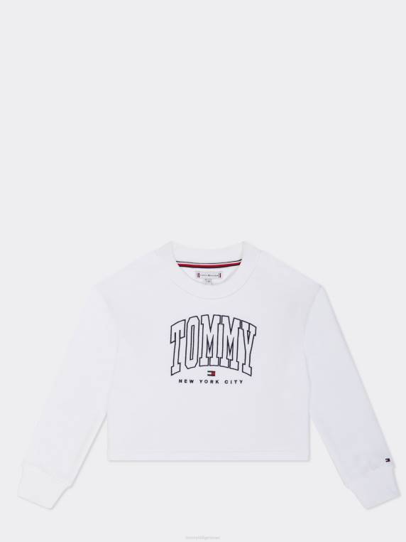 בנות 3-7 סווטשירט קצוץ לאוניברסיטה NX20444 לבן Tommy Hilfiger