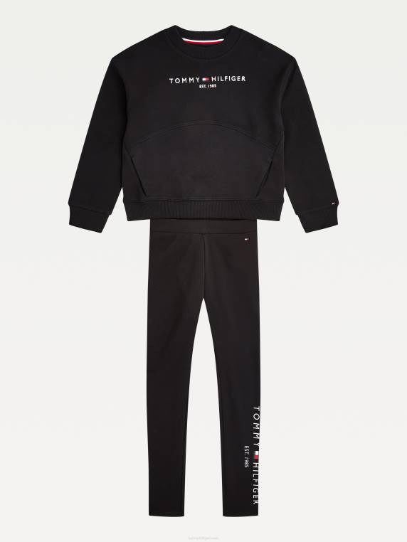 סט סווטשירט וחותלות חיוניים לילדות 3-7 NX20446 שָׁחוֹר Tommy Hilfiger