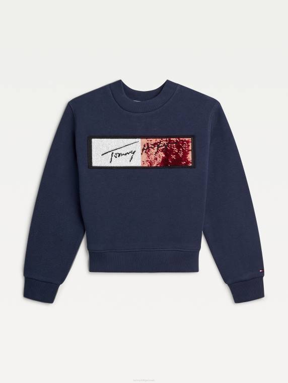 סווטשירט דגל בנות 3-7 פאייטים NX20447 צי הדמדומים Tommy Hilfiger