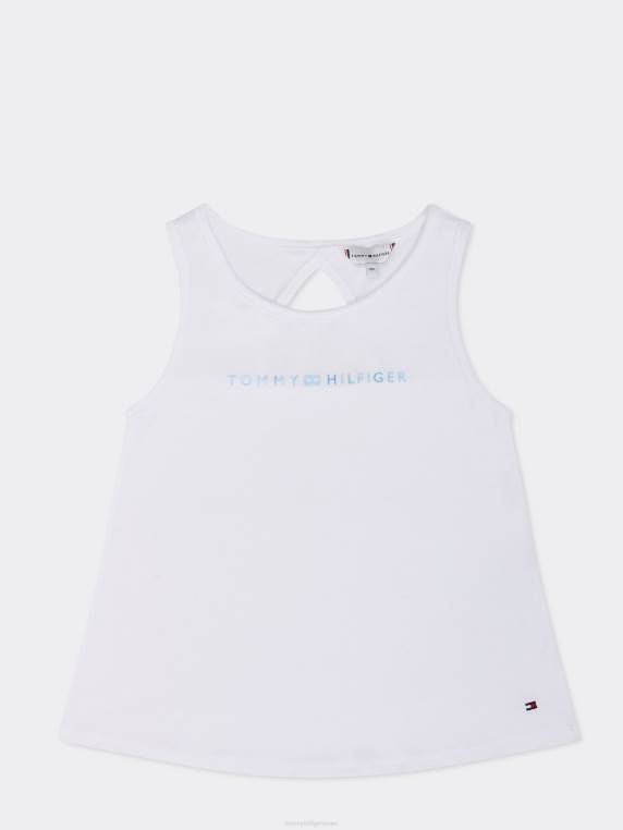 גופיית לוגו בנות 3-7 NX20469 לבן Tommy Hilfiger