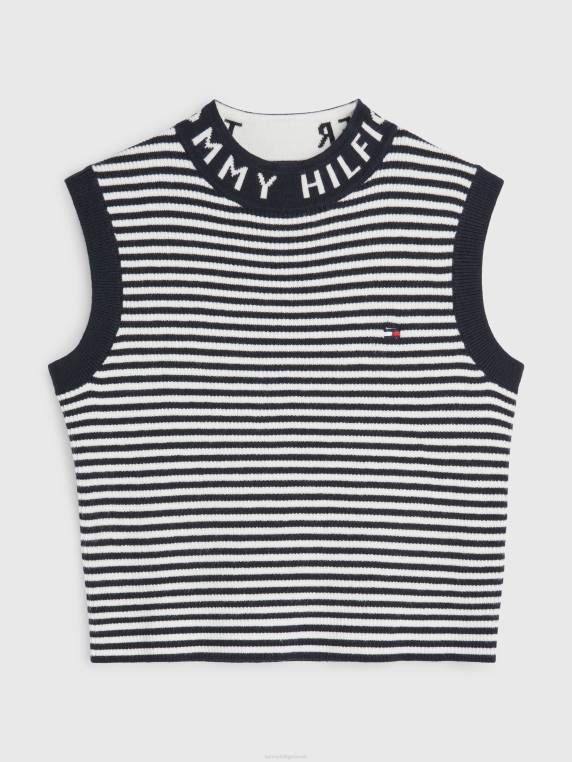 חולצה בנות 3-7 לוגו ללא שרוולים NX20473 שמיים מדבריים/עתיקים Tommy Hilfiger
