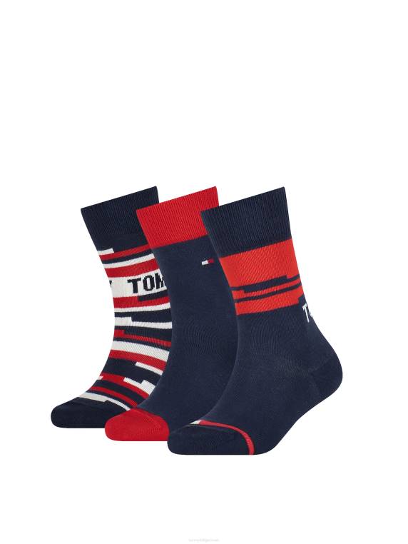 3 חבילות גרביים לילדים באריזת מתנה NX20163 טומי מקורי Tommy Hilfiger