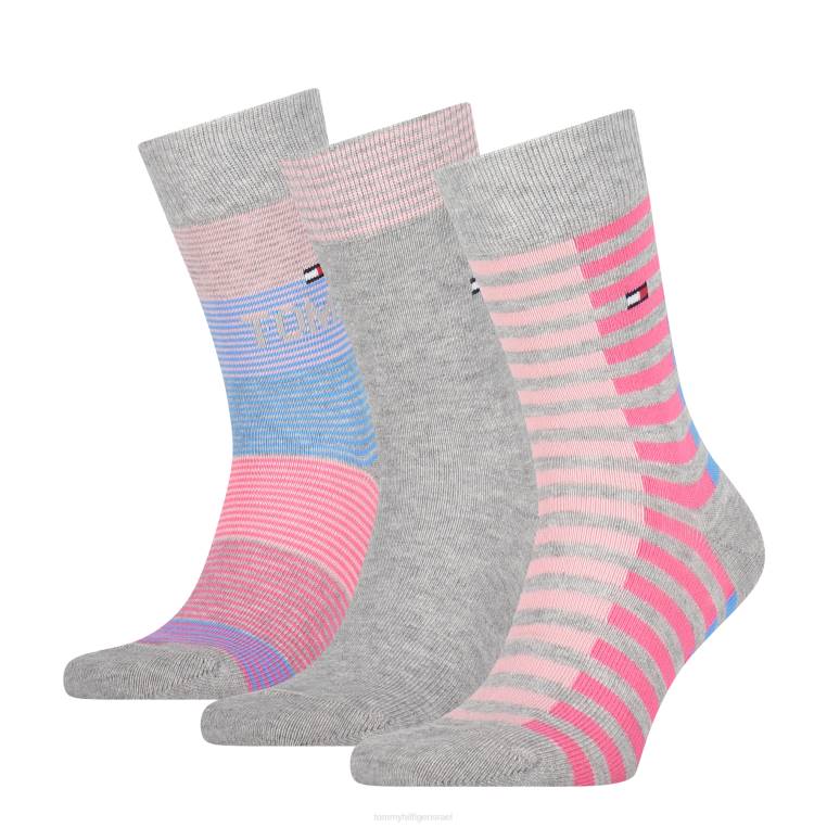 3 חבילות גרבי ילדים NX20187 מלנג' אפור בהיר/עמ' Tommy Hilfiger