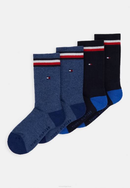 גרבי ספורט אייקוניות לילדים עם 4 חבילות NX207025 ג'ינס כחול חצות Tommy Hilfiger