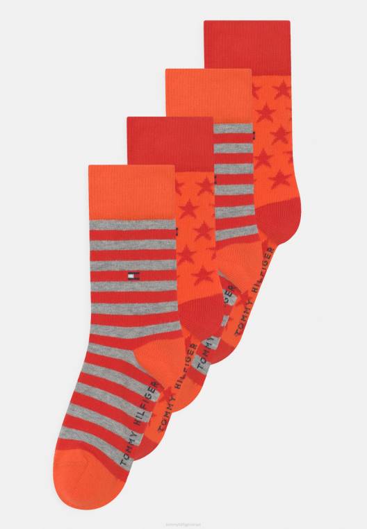 כוכבי ילדים ופסים יוניסקס 4 חבילות גרביים NX207119 כתום אדום Tommy Hilfiger