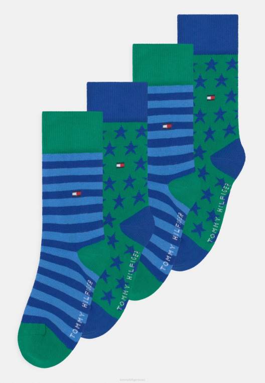 כוכבי ילדים ופסים יוניסקס 4 חבילות גרביים NX207131 ירוק כחול Tommy Hilfiger
