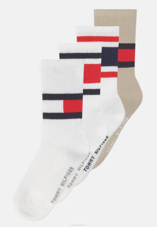 ילדים דגל 4 גרביים NX208874 חול/לבן Tommy Hilfiger