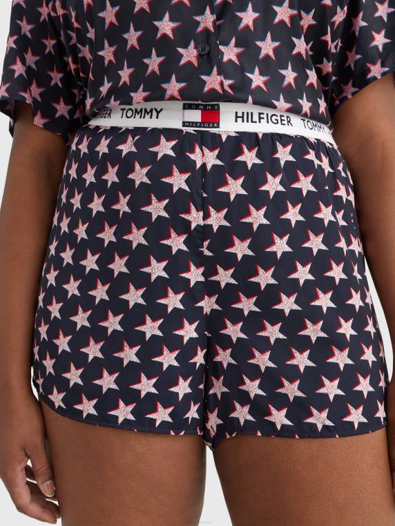 מכנסי חגורת מותניים קצרים עם הדפס 85 כוכבים NX202441 כוכב אופסט Tommy Hilfiger