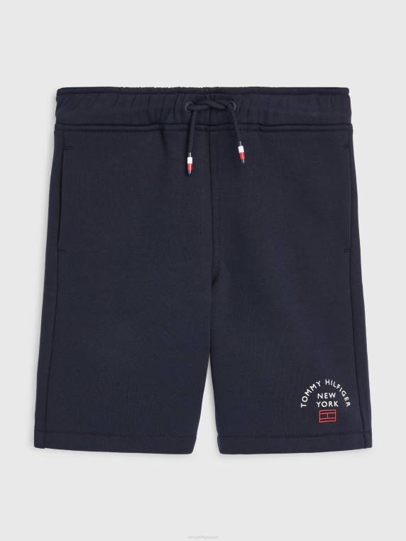 מכנסי פליסה עם לוגו לבנים 8-16 NX20100 שמיים מדבריים Tommy Hilfiger