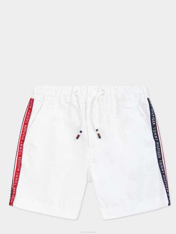 בנים 8-16 מכנסיים קצרים למשיכה עם לוגו טייפ NX20106 לבן Tommy Hilfiger