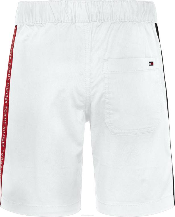 בנים 8-16 מכנסיים קצרים למשיכה עם לוגו טייפ NX20106 לבן Tommy Hilfiger