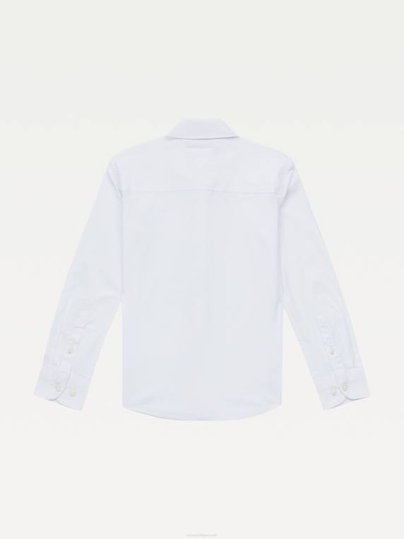 חולצת פופלין מוצקה לבנים 8-16 NX20162 לבן Tommy Hilfiger