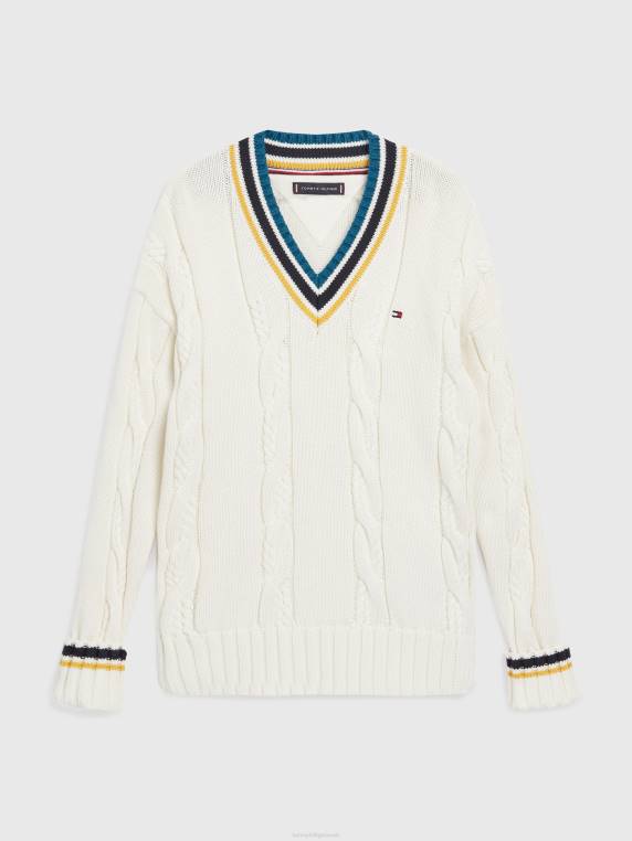 מגשר רקמת לוגו בנים 8-16 NX20228 לבן עתיק Tommy Hilfiger