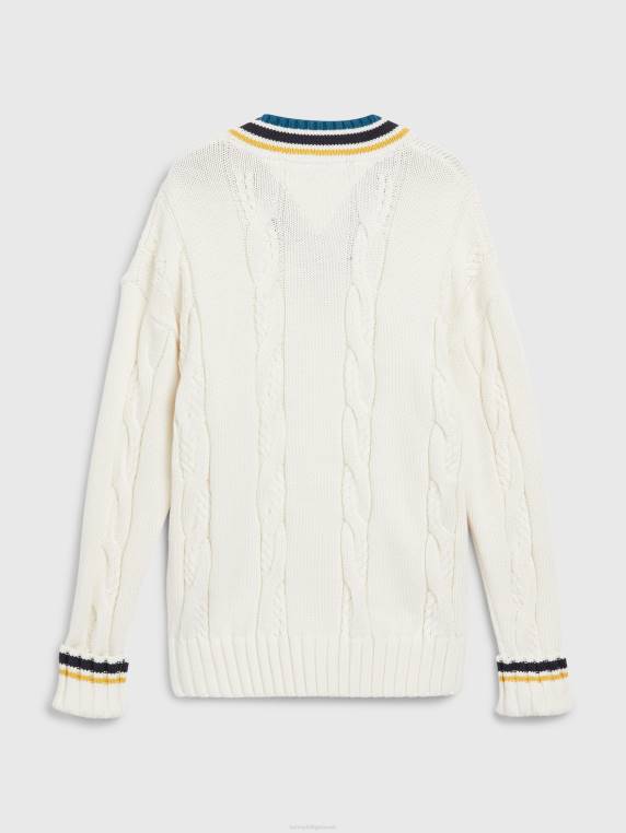 מגשר רקמת לוגו בנים 8-16 NX20228 לבן עתיק Tommy Hilfiger