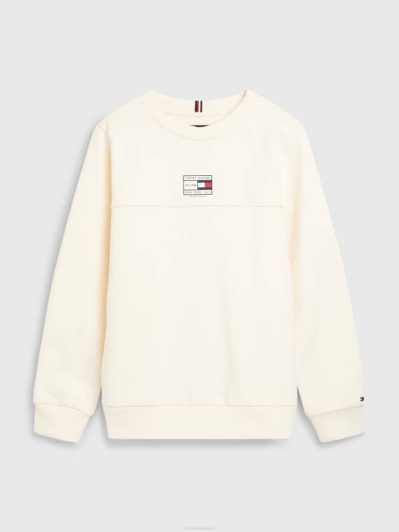 סווטשירט צבע אדמה טבעי לבנים 8-16 NX20243 לבן עתיק Tommy Hilfiger