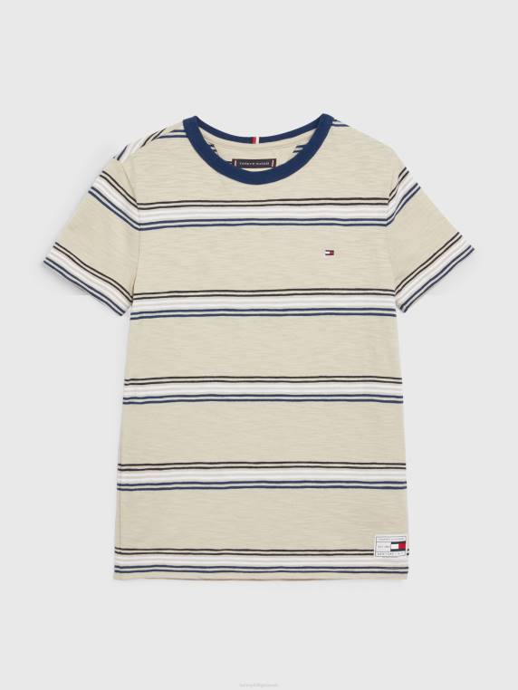 חולצת טריקו פסי כותנה אורגנית לבנים 8-16 NX20269 פס לבן/סוואן Tommy Hilfiger