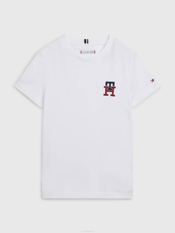 חולצת טריקו מונוגרמה לילדים לשני המינים 8-16 NX20276 לבן Tommy Hilfiger